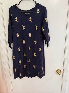 Lilly Pulitzer Navy Tee with Gold Fish Motif